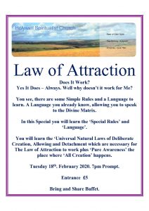 Special evening about the 'Law of Attraction' - hosted by Bill Ellis @ Holywell Spiritualist Church